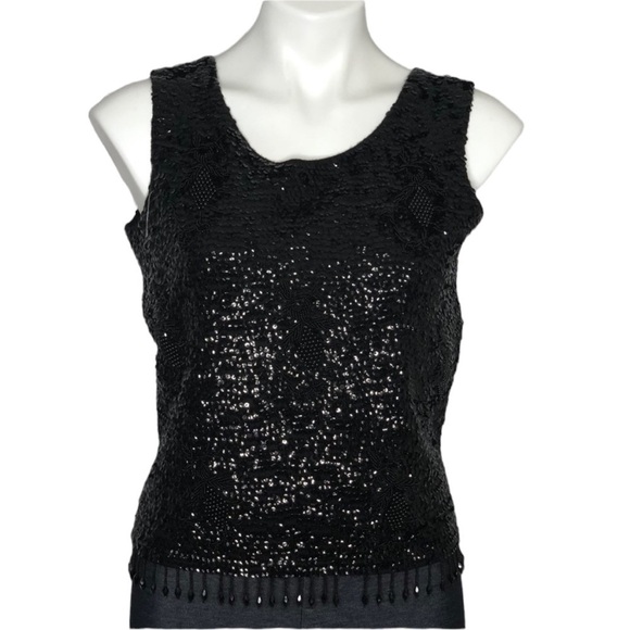 Vintage black sequin and beaded tank top, Medium - Picture 1 of 8